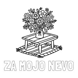 Online izdelana pobarvanka - Pobarvanka imena ZA MOJO NEVO in pobarvanka šopka rož na mizi