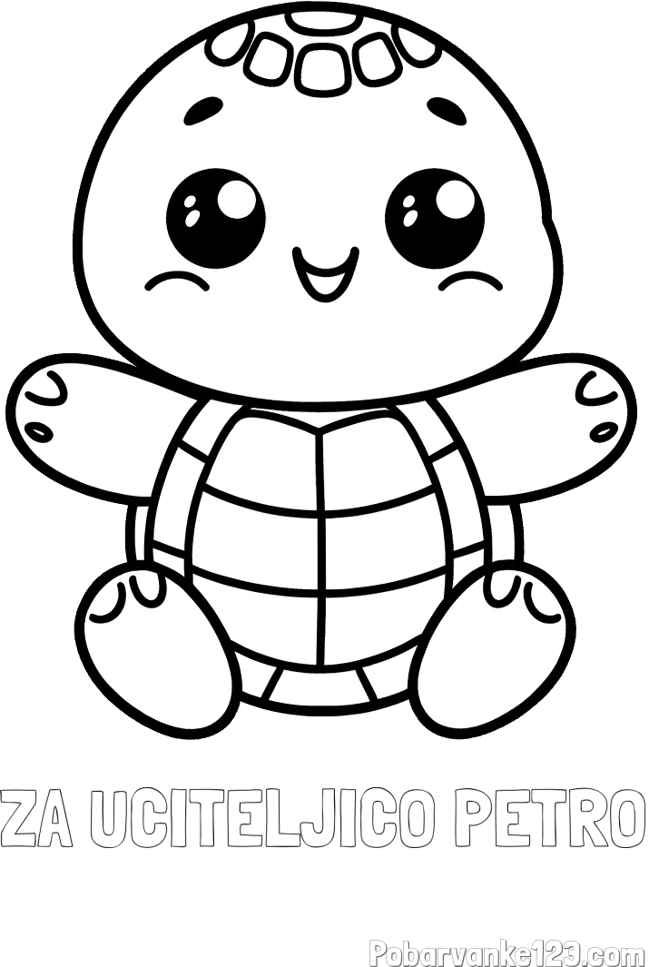 Pobarvanka imena ZA UČITELJICO PETRO in otroška pobarvanka ljubke in nasmejane želvice