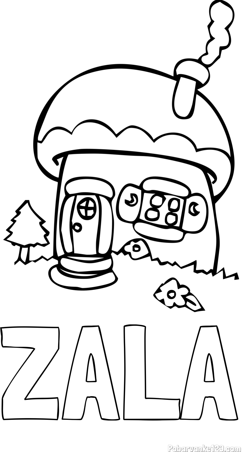 Pobarvanka imena ZALA in pobarvanka jurčka spremenjenega v hiško