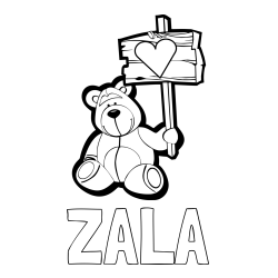 Online izdelana pobarvanka - Pobarvanka imena ZALA in pobarvanka prikupnega medvedka