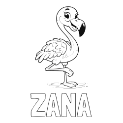 Online izdelana pobarvanka - Pobarvanka imena ŽANA in otroška pobarvanka prikupnega flaminga