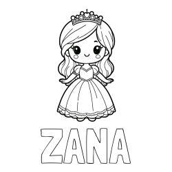 Online izdelana pobarvanka - Pobarvanka imena ŽANA in pobarvanka ljubke princeske