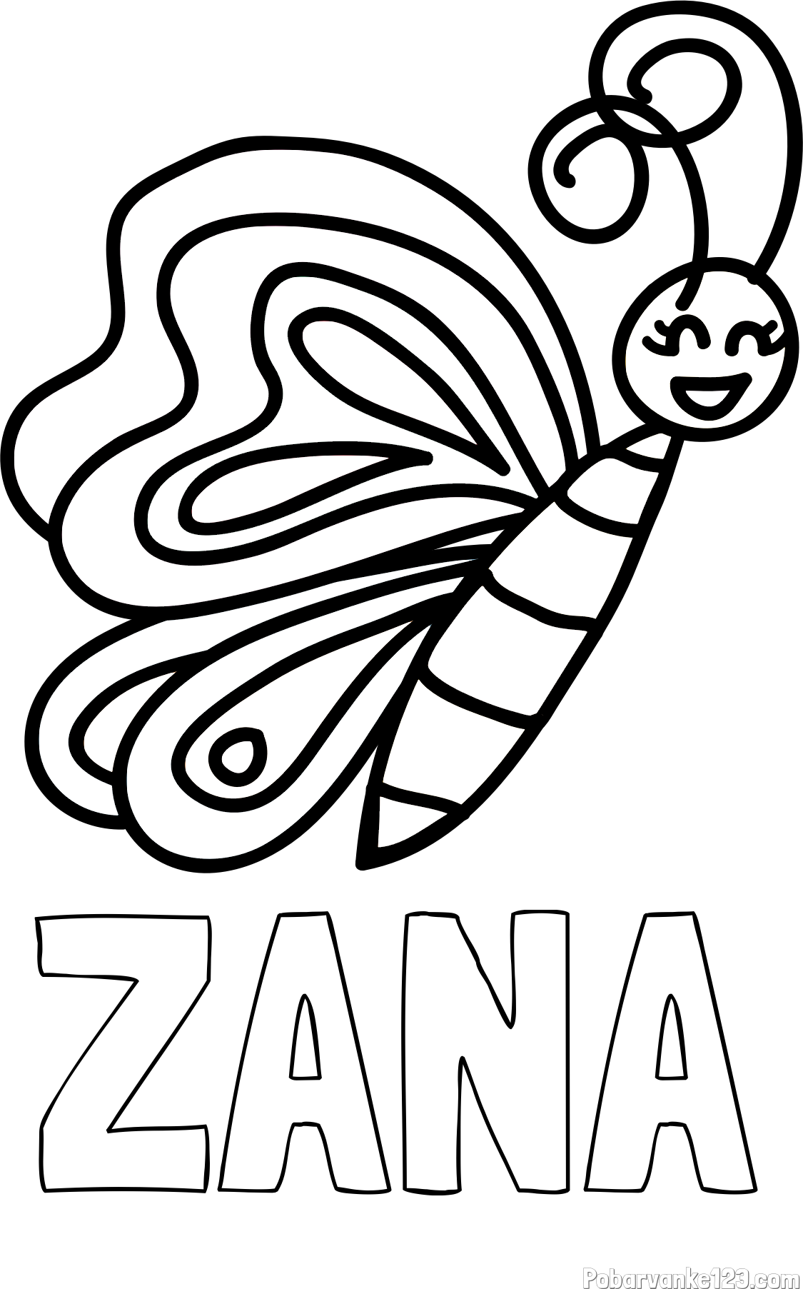 Pobarvanka imena ŽANA in pobarvanka ljubkega metulja