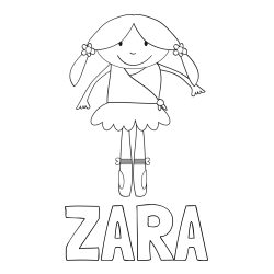 Online izdelana pobarvanka - Pobarvanka imena ZARA in otroška pobarvanka nasmejane baletke