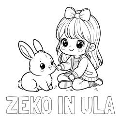 Online izdelana pobarvanka - Pobarvanka imena ZEKO IN ULA in pobarvanka ljubke punčke, ki se igra z zajčkom