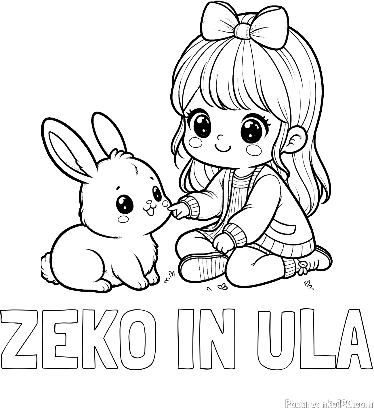 Pobarvanka imena ZEKO IN ULA in pobarvanka ljubke punčke, ki se igra z zajčkom