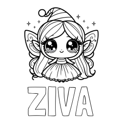 Online izdelana pobarvanka - Pobarvanka imena ŽIVA in pobarvanka ljubke čarobne vile z velikimi očmi