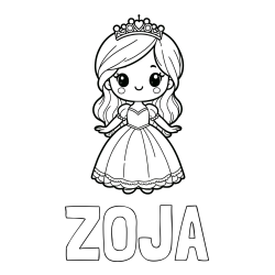Online izdelana pobarvanka - Pobarvanka imena ZOJA in pobarvanka ljubke princeske