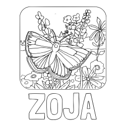 Online izdelana pobarvanka - Pobarvanka imena ZOJA in pobarvanka metulja v naravi