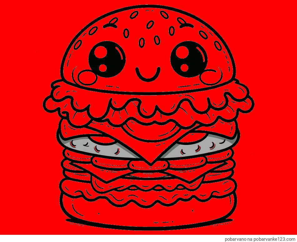 POBARVANA POBARVANKA - Otroška pobarvanka nasmejanega hamburgerja