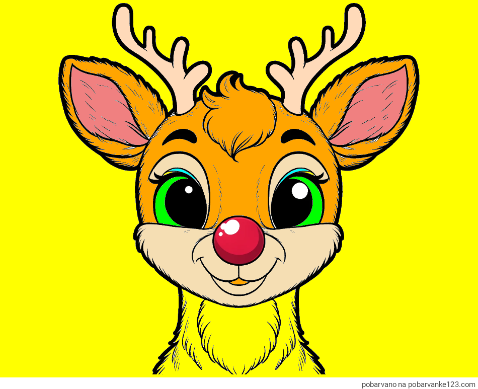 POBARVANA POBARVANKA - Otroška pobarvanka simpatičnega jelenčka Rudolfa