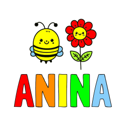 Pobarvana pobarvanka - Pobarvanka imena ANINA in pobarvanka ljubke čebelice in nasmejane rože