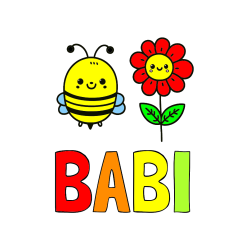 Pobarvana pobarvanka - Pobarvanka imena BABI in pobarvanka ljubke čebelice in nasmejane rože