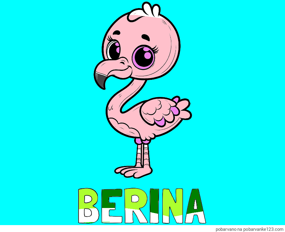 POBARVANA POBARVANKA - Pobarvanka imena BERINA in pobarvanka majhnega flaminga