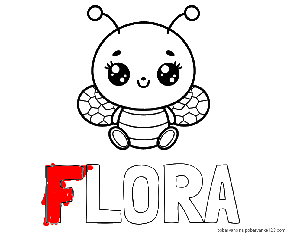 POBARVANA POBARVANKA - Pobarvanka imena FLORA in otroška pobarvanka ljubke čebele