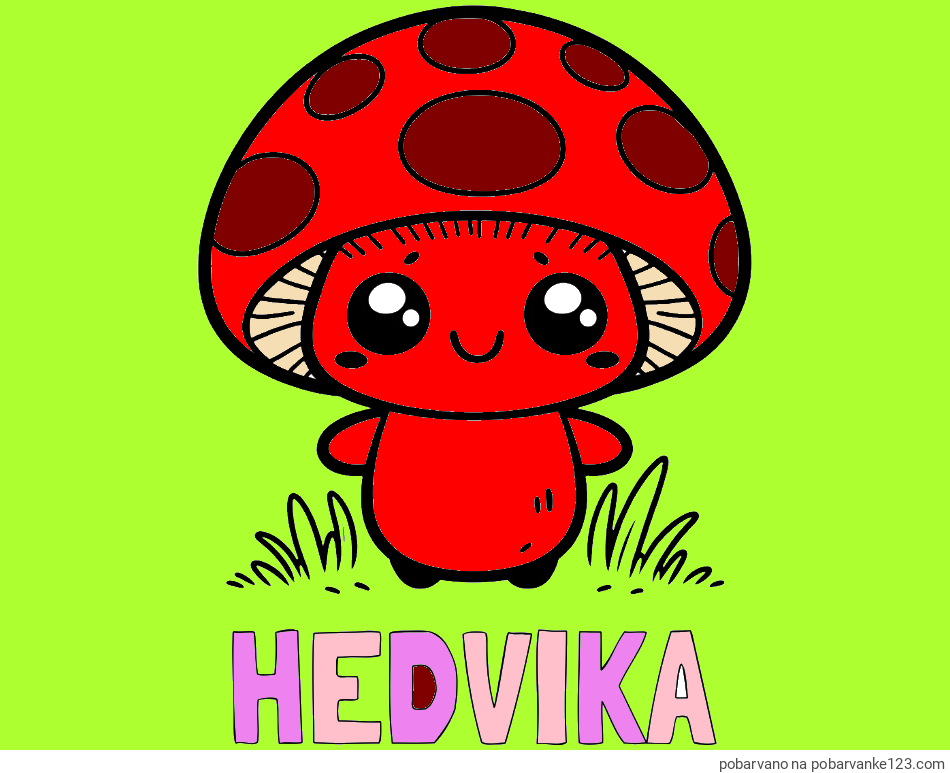 POBARVANA POBARVANKA - Pobarvanka imena HEDVIKA in otroška pobarvanka gobe