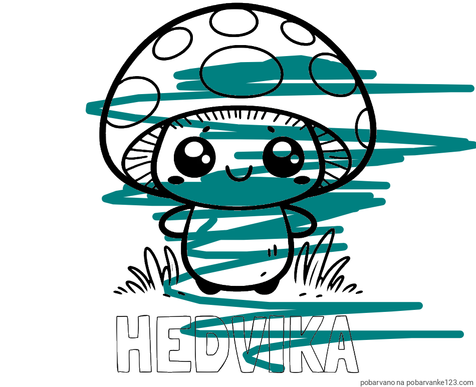 POBARVANA POBARVANKA - Pobarvanka imena HEDVIKA in otroška pobarvanka gobe