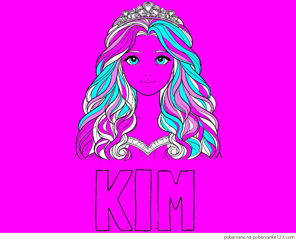 POBARVANA POBARVANKA - Pobarvanka imena KIM in pobarvanka ljubke princese z bujnimi lasmi