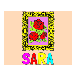 Pobarvana pobarvanka - Pobarvanka imena SARA in pobarvanka  uokvirjene slike vrtnic