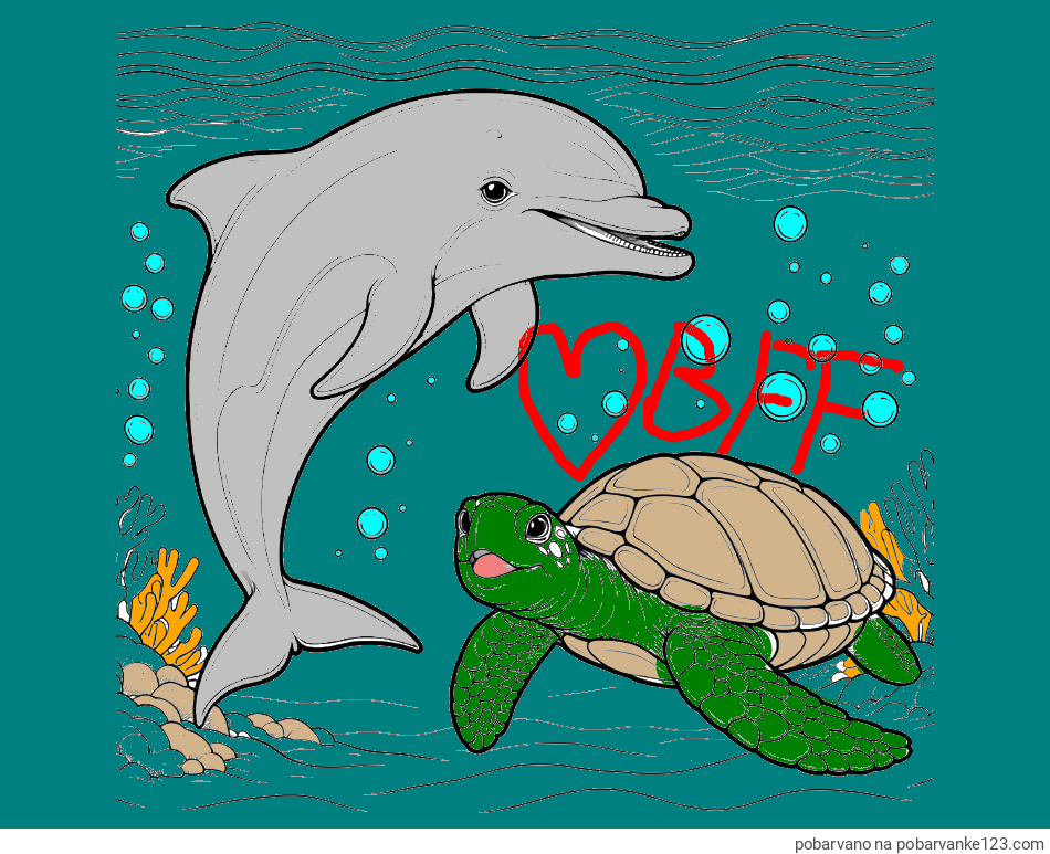 POBARVANA POBARVANKA - Pobarvanka ljubkega delfina in njegove prijateljice želve