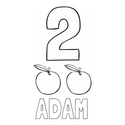 Online izdelana pobarvanka - Pobarvanka imena ADAM in pobarvanka števila 2 s slikovnim prikazom