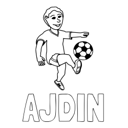 Online izdelana pobarvanka - Pobarvanka imena AJDIN in pobarvanka nogometaša, ki brca žogo