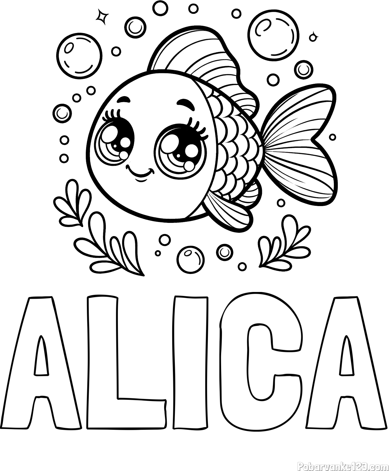 Pobarvanka imena ALICA in pobarvanka prisrčne ribice