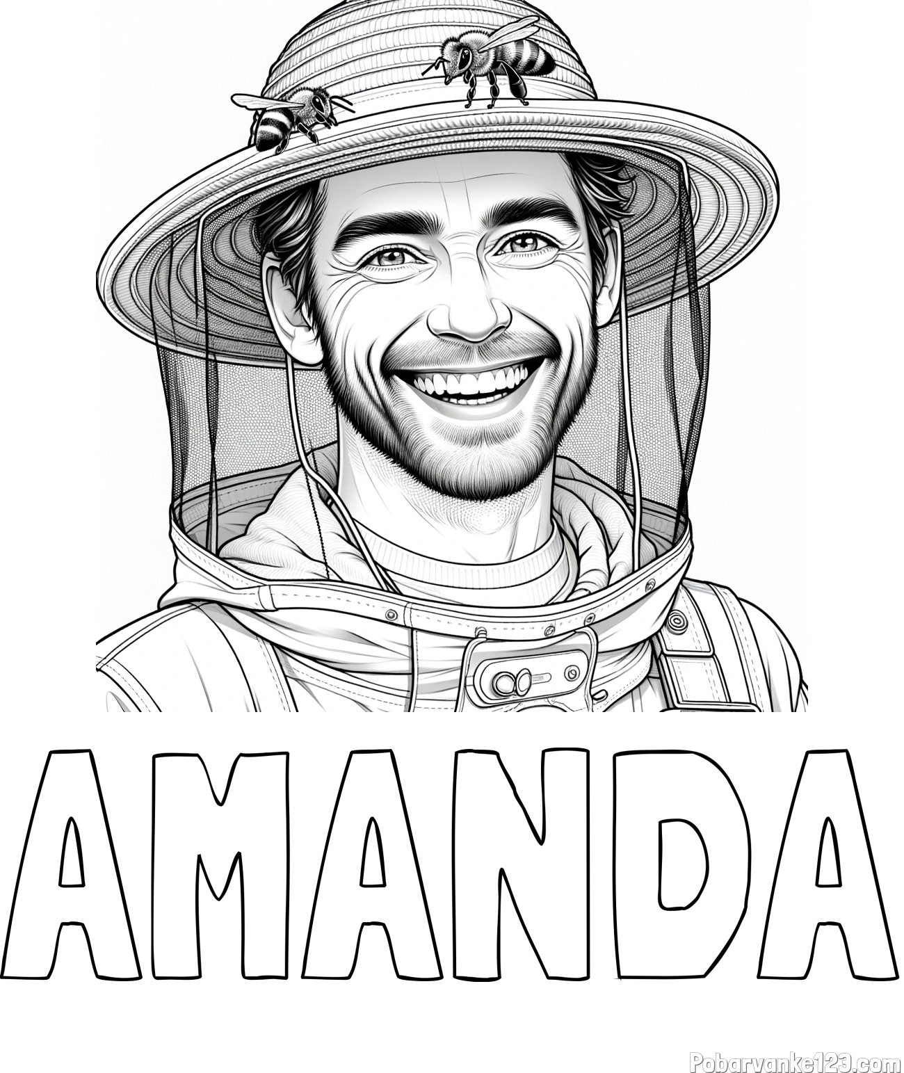 Pobarvanka imena AMANDA in pobarvanka veselega čebelarja