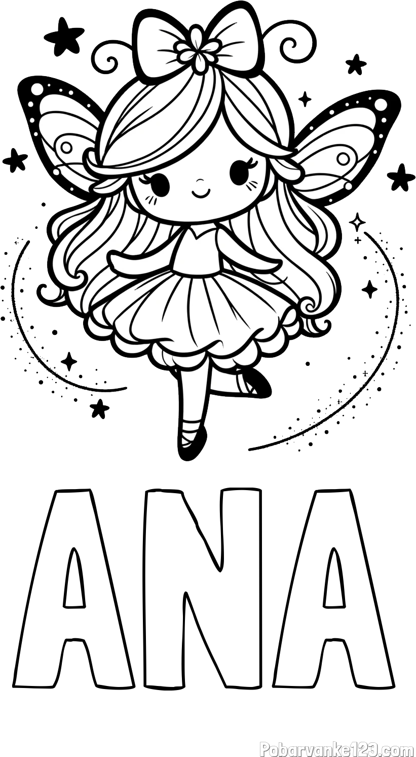 Pobarvanka imena ANA in ljubka čarobna vila