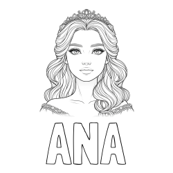 Online izdelana pobarvanka - Pobarvanka imena ANA in pobarvanka ljubke princese s krono