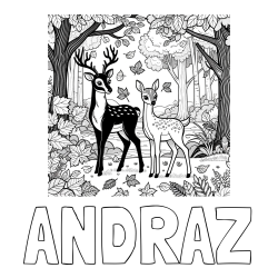 Online izdelana pobarvanka - Pobarvanka imena ANDRAŽ in pobarvanka srnice in jelenčka