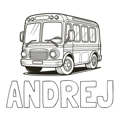 Online izdelana pobarvanka - Pobarvanka imena ANDREJ in pobarvanka avtobusa, ki zavija v desno