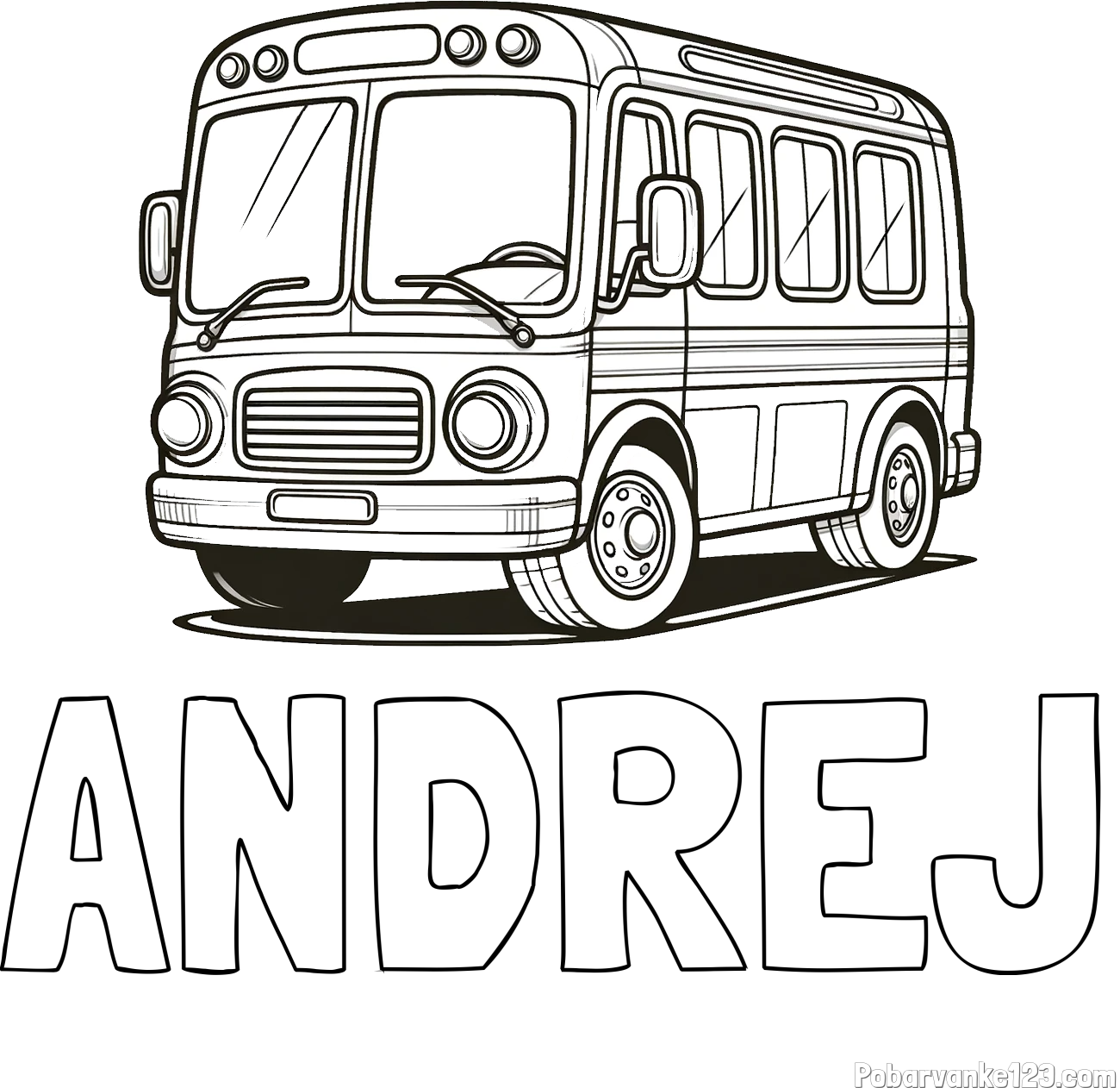 Pobarvanka imena ANDREJ in pobarvanka avtobusa, ki zavija v desno