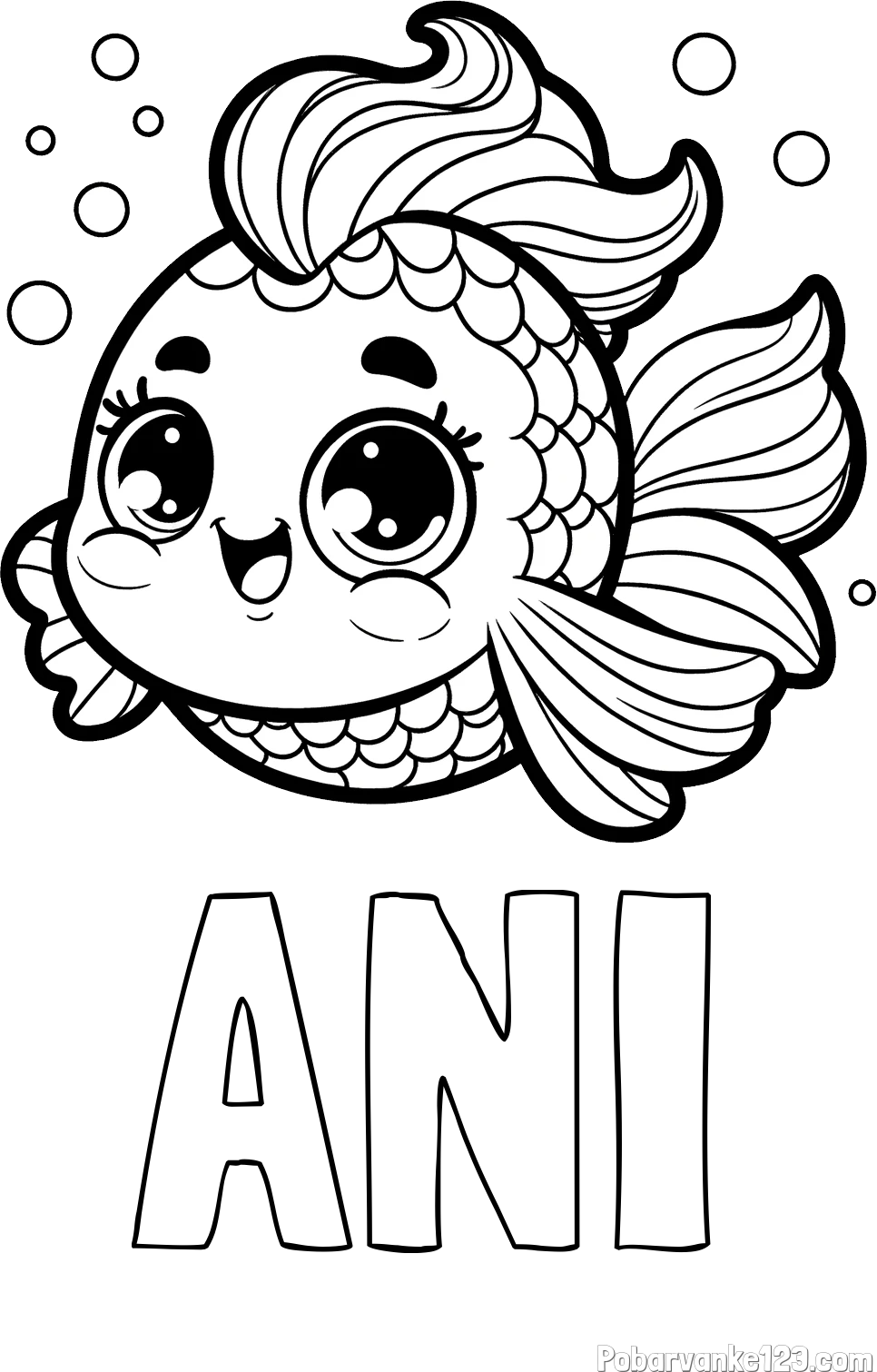 Pobarvanka imena ANI in pobarvanka ljubke pravljične ribe