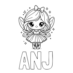 Pobarvanka imena ANJ in pobarvanka čarobne vile z ljubkim obrazom