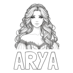 Online izdelana pobarvanka - Pobarvanka imena ARYA in pobarvanka lepe princese