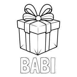 Pobarvanka imena BABI in pobarvanka darilne škatle s pentljo