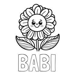 Online izdelana pobarvanka - Pobarvanka imena BABI in pobarvanka ljubke in nasmejane rože