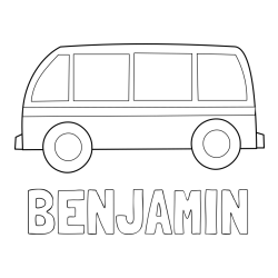 Online izdelana pobarvanka - Pobarvanka imena BENJAMIN in avtobus