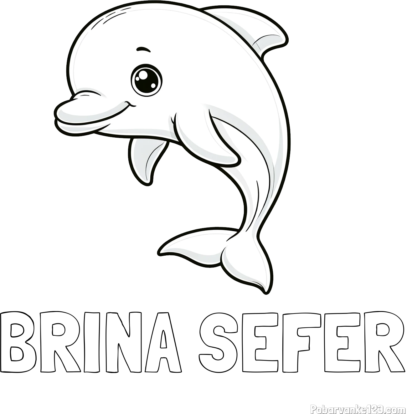 Pobarvanka imena BRINA ŠEFER in otroška pobarvanka ljubkega delfina
