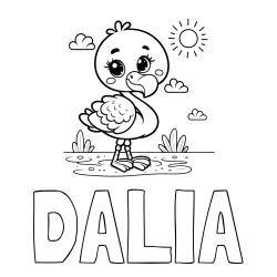 Online izdelana pobarvanka - Pobarvanka imena DALIA in pobarvanka ljubkega flaminga