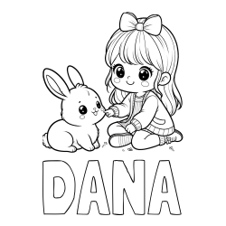 Pobarvanka imena DANA in pobarvanka ljubke punčke, ki se igra z zajčkom