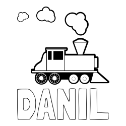 Online izdelana pobarvanka - Pobarvanka imena DANIL in pobarvanka parne lokomotive