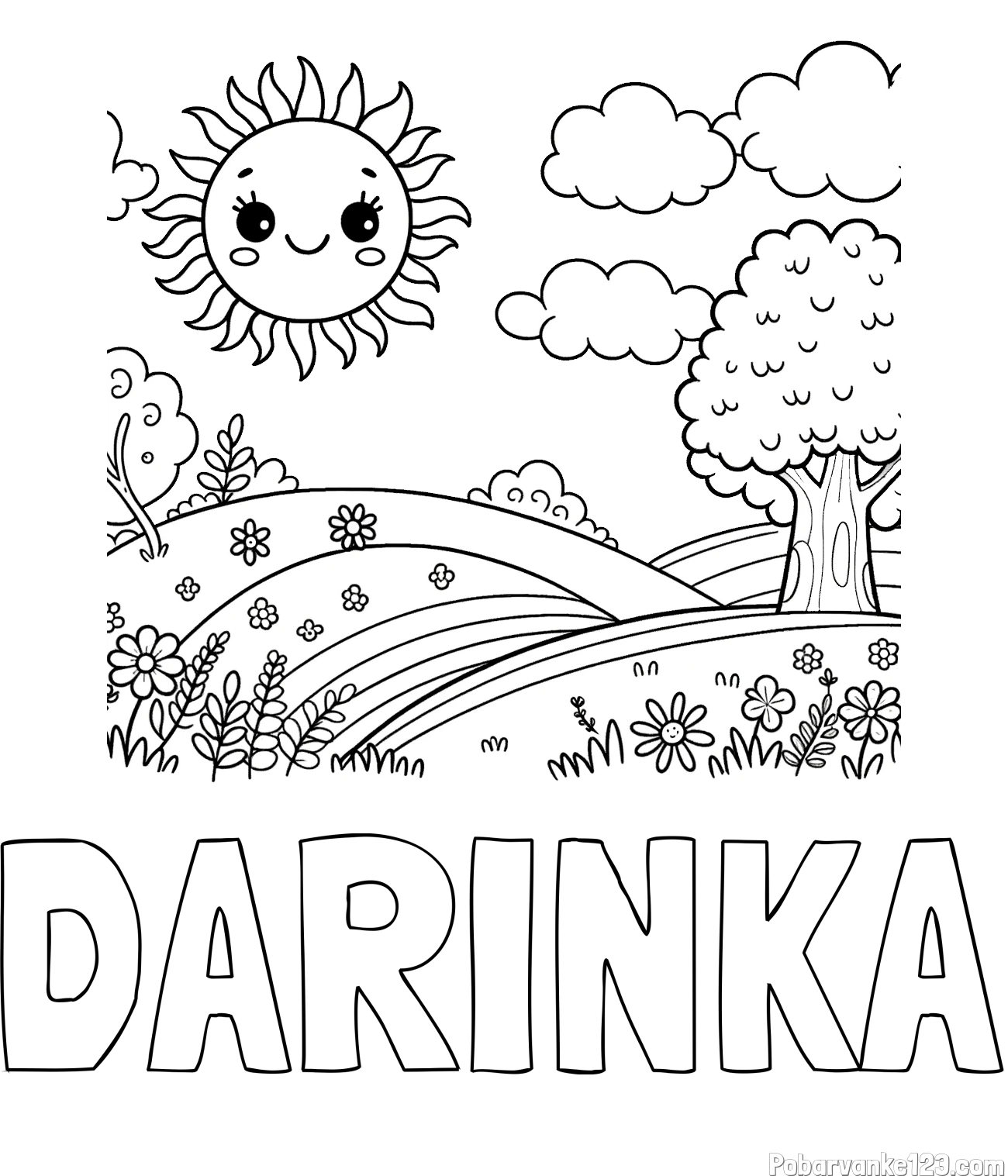 Pobarvanka imena DARINKA in otroška pobarvanka narave