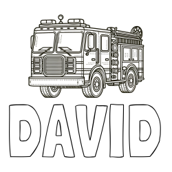 Online izdelana pobarvanka - Pobarvanka imena DAVID in pobarvanka gasilskega avta