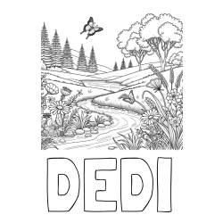 Pobarvanka imena DEDI in pobarvanka cvetoče narave