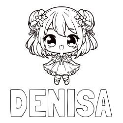 Online izdelana pobarvanka - Pobarvanka imena DENISA in otroška pobarvanka punčke v japonskem anime slogu