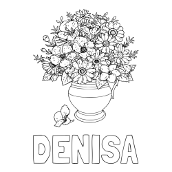 Online izdelana pobarvanka - Pobarvanka imena DENISA in pobarvanka cvetja v vazi