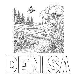 Online izdelana pobarvanka - Pobarvanka imena DENISA in pobarvanka cvetoče narave
