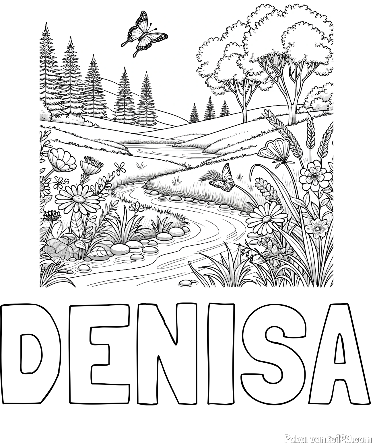 Pobarvanka imena DENISA in pobarvanka cvetoče narave